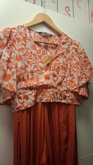 Conjunto pantalón y top - Naranja y blanco