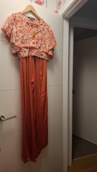 Conjunto pantalón y top - Naranja y blanco