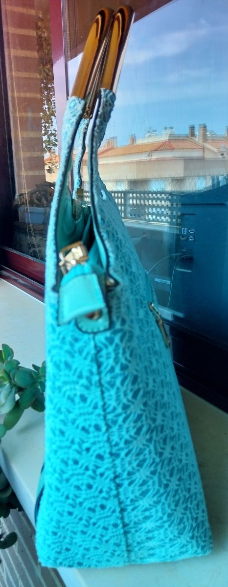 Bolso turquesa - Asa dorada