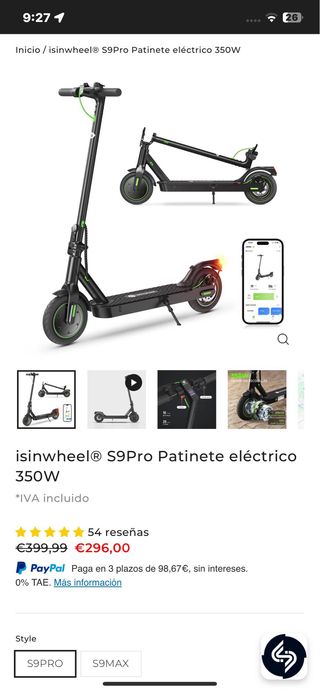 Patinete eléctrico isinwheel S9Pro 
