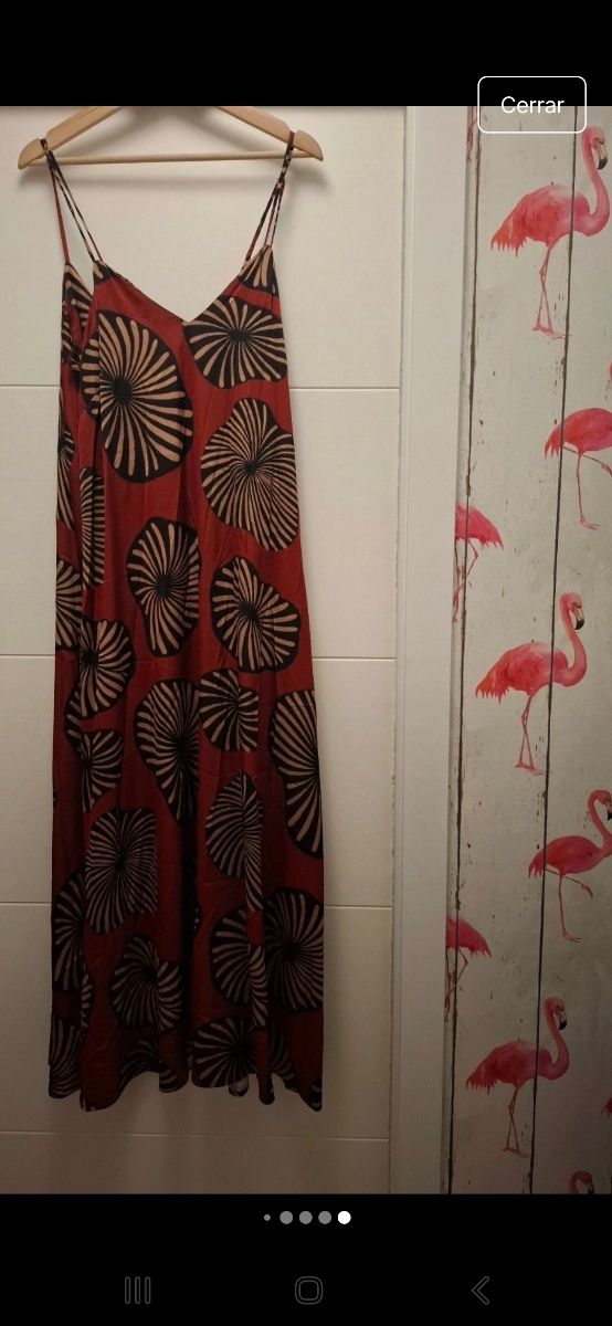 Vestido largo rojo y marrón