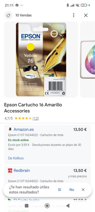 Cartucho Epson 16 Amarillo