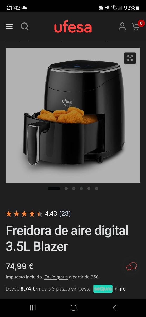 Ufesa Blazer - Freidora de aire 3,5L