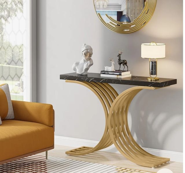 Mesa consola mármol-metal dorada