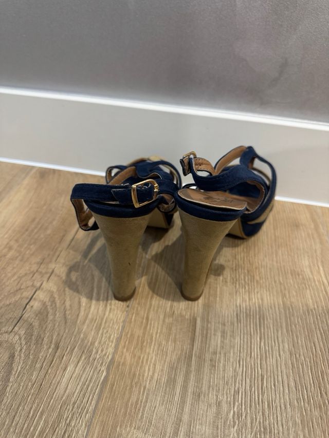 Sandalias tacón azul beige n38