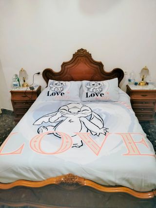 Colcha cama Stitch - Rosa y Blanca