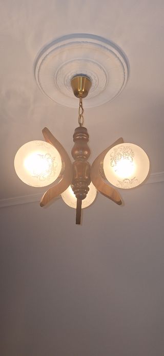 Lámpara vintage 3 focos madera