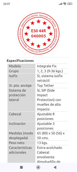 Silla Isofix buithos grupo 1-2-3