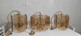 Lámparas Lote de 3 Cristal Doradas Vintage
