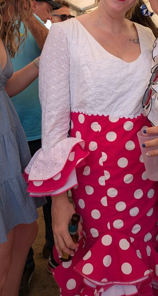 Vestidos flamenca lunares rosa-blanco