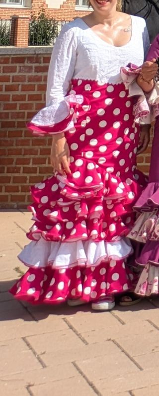 Vestidos flamenca lunares rosa-blanco