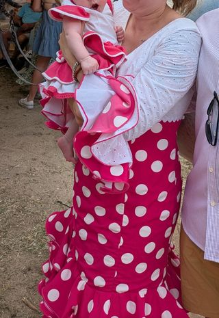 Vestidos flamenca lunares rosa-blanco