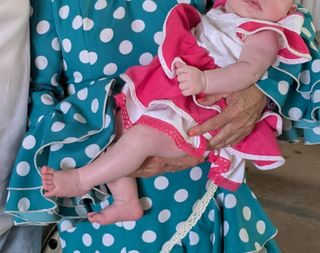 Vestidos flamenca lunares rosa-blanco