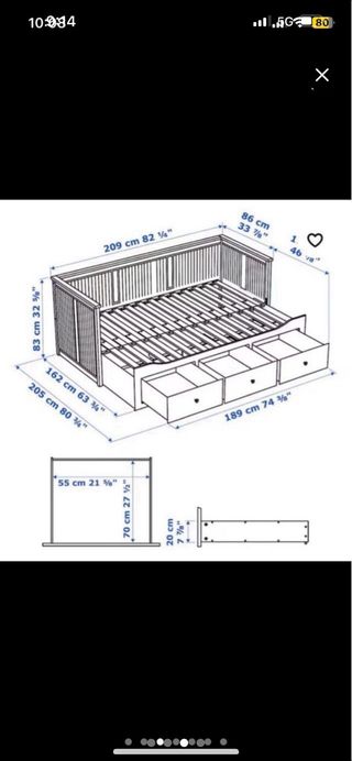 Cama Ikea blanca con cajones