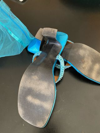 Sandalias tacón azul turquesa pedrería