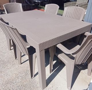 Mesa terraza + 6 sillas - Marrón