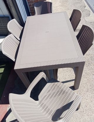 Mesa terraza + 6 sillas - Marrón