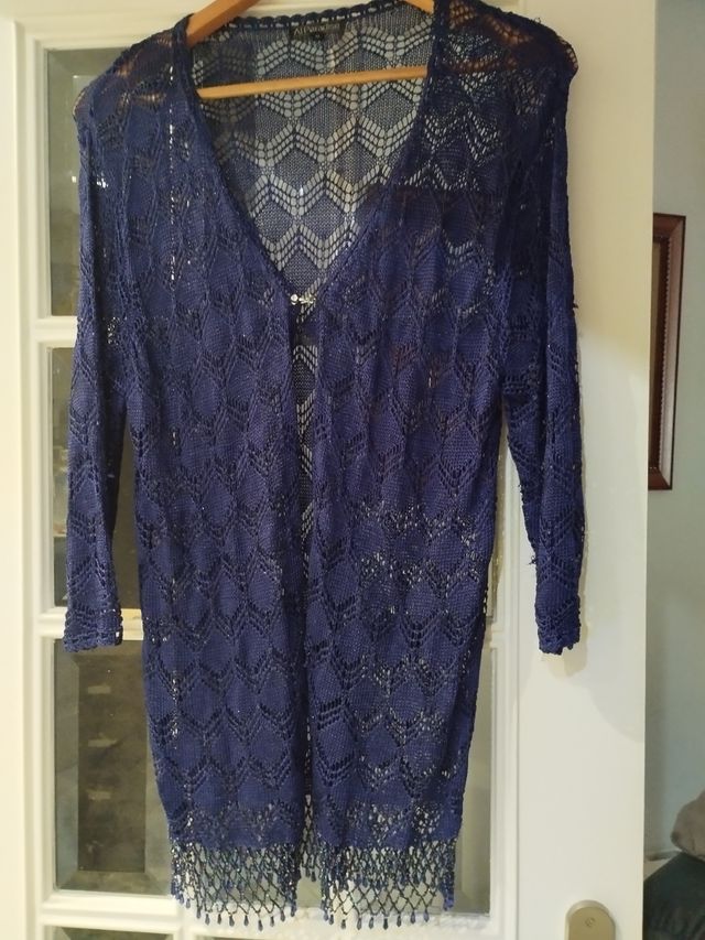 Chaqueta tejida azul de perle