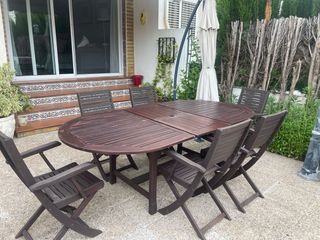 Mesa+sillas jardín madera teka extensible