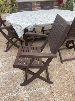 Mesa+sillas jardín madera teka extensible