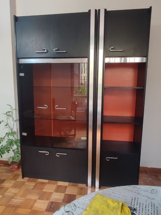 Mueble modular vintage salón - Negro y plateado