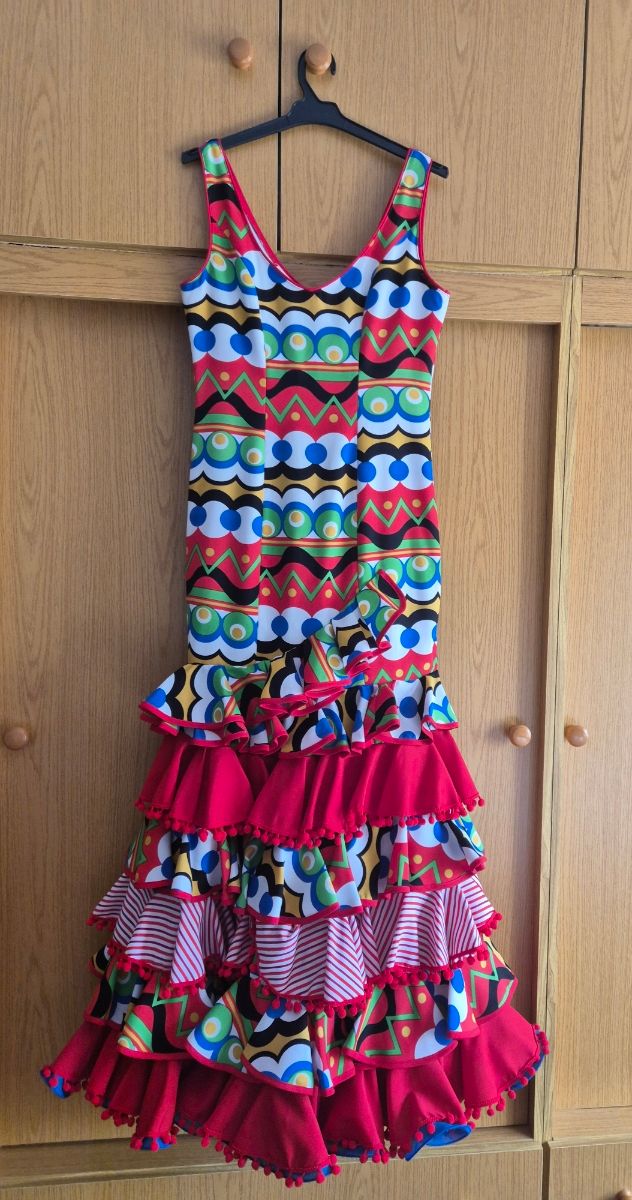 Vestido Flamenca Rojo Multicolor