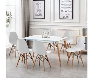 Mesa y 6 sillas nórdicas blancas