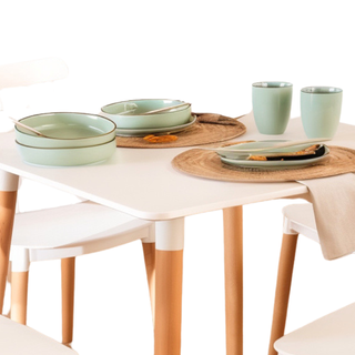 Mesa y 6 sillas nórdicas blancas