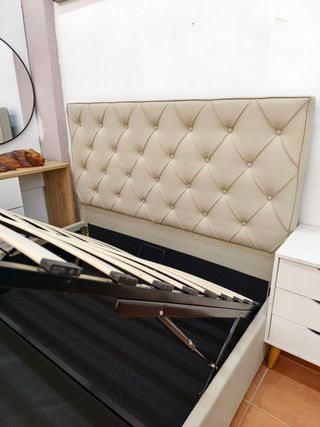 CAMA CANAPE MATRIMONIAL CON CABECERO BEIGE