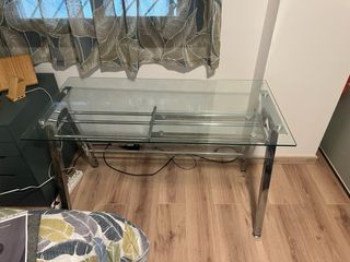 Mesa cristal metal escritorio moderna