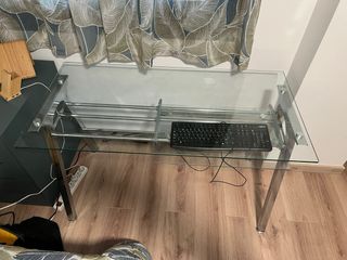 Mesa cristal metal escritorio moderna