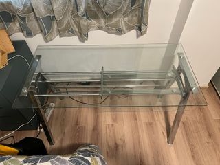 Mesa cristal metal escritorio moderna