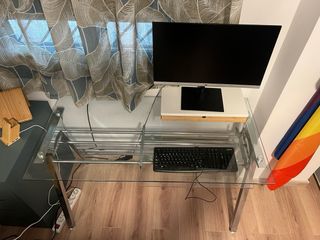 Mesa cristal metal escritorio moderna