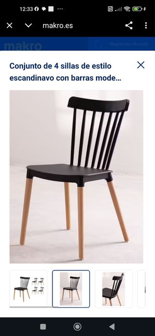 Set 4 sillas negras patas de madera nuevas