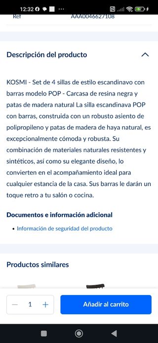 Set 4 sillas negras patas de madera nuevas