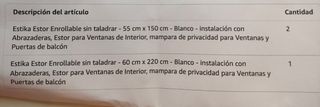 Estores translúcidos blancos 55x150cm(2) y 60x220