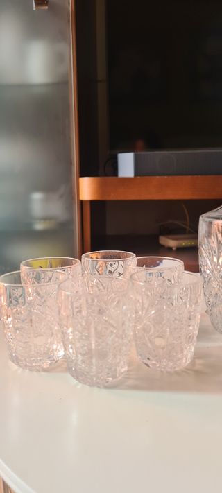 Juego licorera vasos cristal