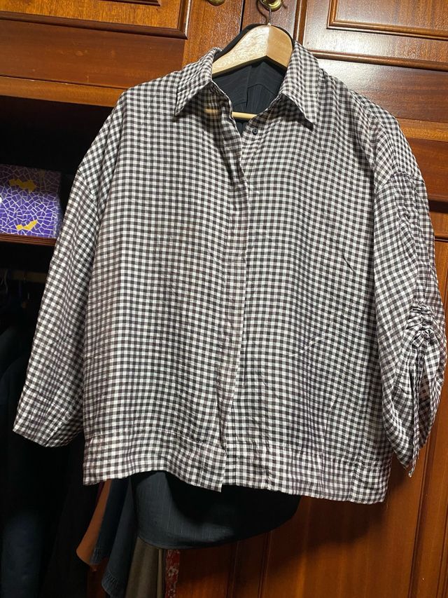 Camisa cuadros blanco y negro talla unica es ampli