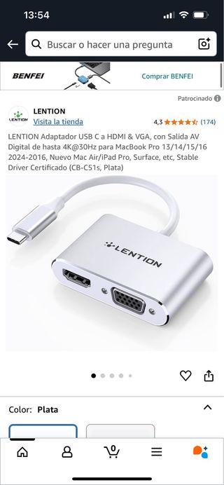 Adaptador LENTION USB-C a HDMI/VGA 4K