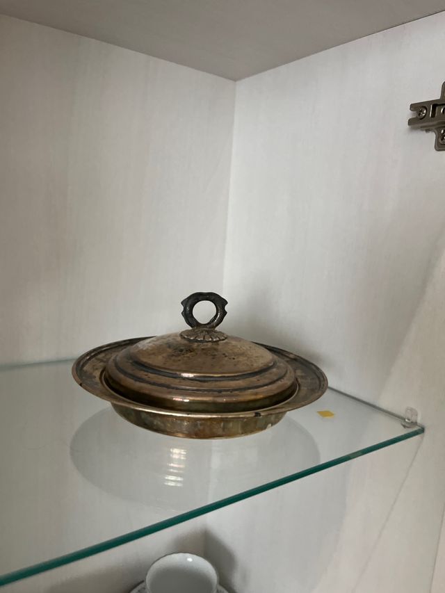 Bandeja Alpaca c/cazuela barro. angulas/gambas