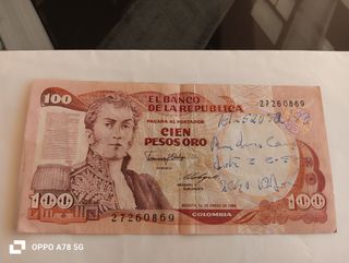 Nota 100 Pesos Ouro - Colômbia 1986