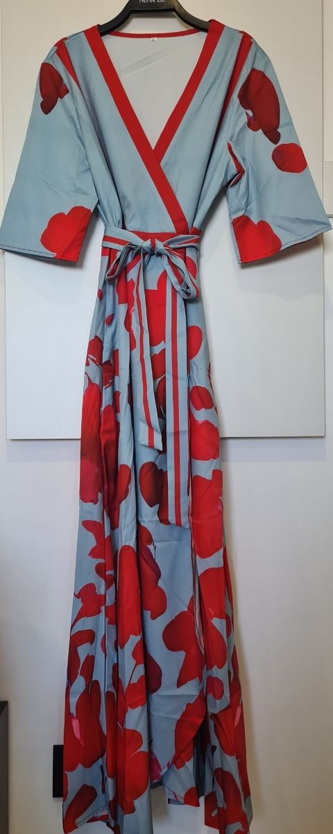 Vestito lungo floreale - Rosso e Azzurro