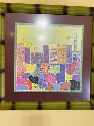 Cuadro ciudad colorido | Marco bambú