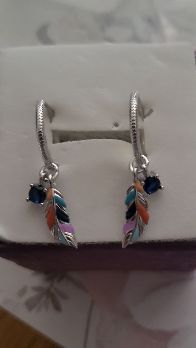 Pendientes plata multicolor plumas