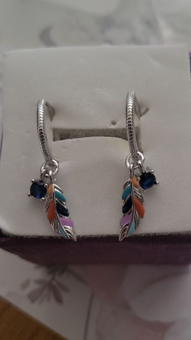 Pendientes plata multicolor plumas