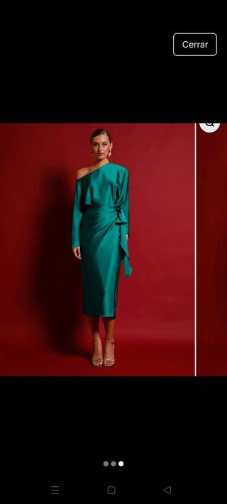 Vestido midi satinado - marrón y verde
