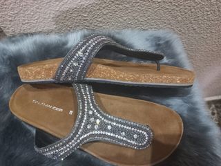 Sandalias mujer piel pedreria