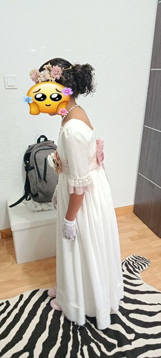 Vestido comunión niña blanco-rosa