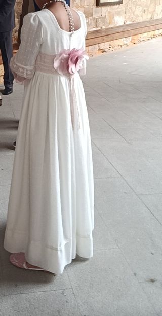 Vestido comunión niña blanco-rosa