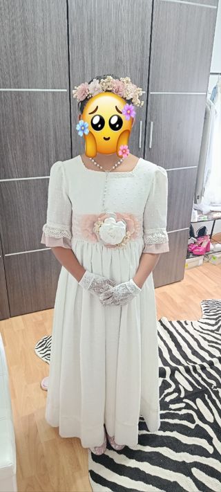 Vestido comunión niña blanco-rosa